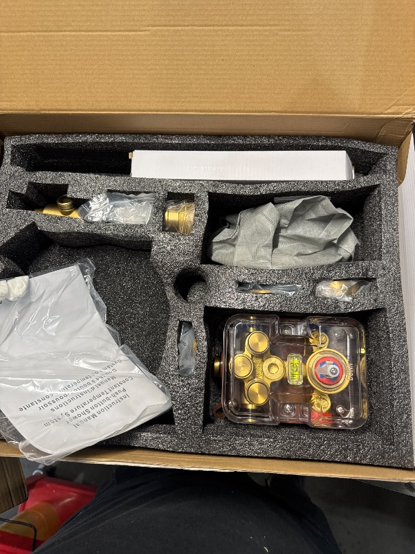 Photo 1 of ***(PARTS ONLY/ NON REFUNDABLE/ NO RETURNS OR REFUNDS)***
MONDAWE 12 Inch Ceiling Mounted Shower System in Brushed Gold, 3-Functions Shower Faucet Set with Rainfall Dual Shower Head and High Pressure Handheld Spray, All Function Can be Used At the Same Ti