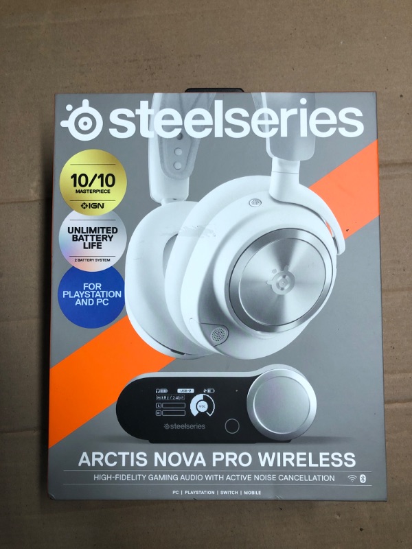 Photo 1 of SteelSeries Arctis Nova Pro Wireless Multi-System Gaming Headset - Neodymium Magnetic Drivers - Active Noise Cancellation - Infinity Power System - Gen 2 Mic - PC, PS5, PS4, Switch, Mobile - White