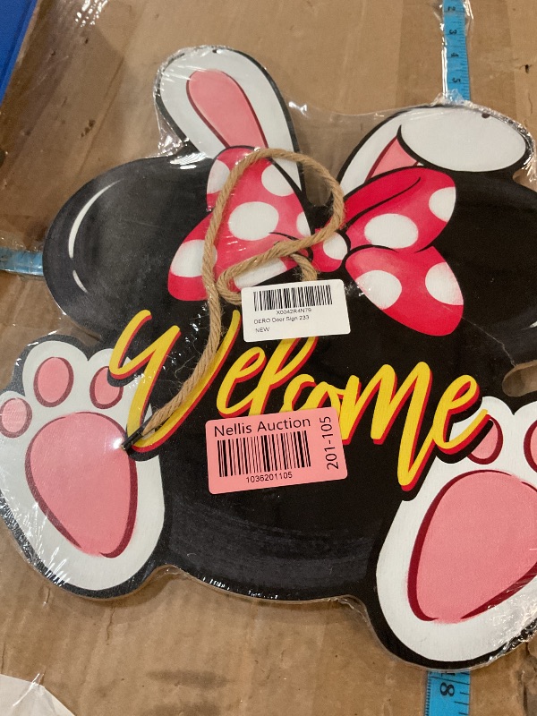 Photo 1 of Deroro Welcome Easter Front Door Sign, Bunny Rabbit Ears Wood Door Hanger Outdoor Outside Porch Decor, Spring Pink Polka Dot Bow Wooden Wreath Indoor Wall Hanging Decoration