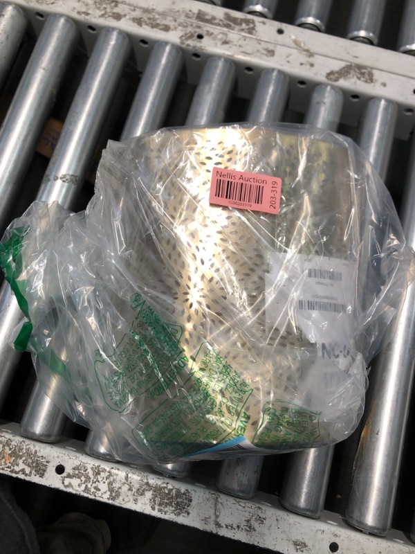 Photo 1 of **DAMAGED, SLIGHTLY BENT AND STICKER STUCK ON SIDE**
CosmoLiving by Cosmopolitan Metal Small Waste Bin with Laser Carved Floral Design, 9" x 9" x 10", Gold