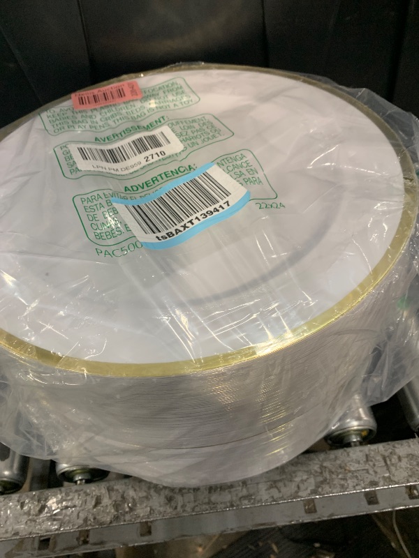 Photo 1 of Goodluck 12 Inch White Charger Plates, 100 Pack Gold Charger Plates, Disposable Charger Plates, Plastic Charger Plates for Dinner, Wedding, Party