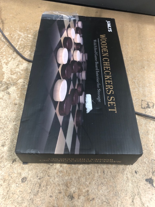 Photo 1 of 2 in 1 Magnetic Chess Set & Checkers Board Game, 15" Wooden Folding Chess Board with 2 Extra Queens, Portable Travel Chess Set with Pieces Storage Slots, Beginner Chess Board Game for Adults & Kids