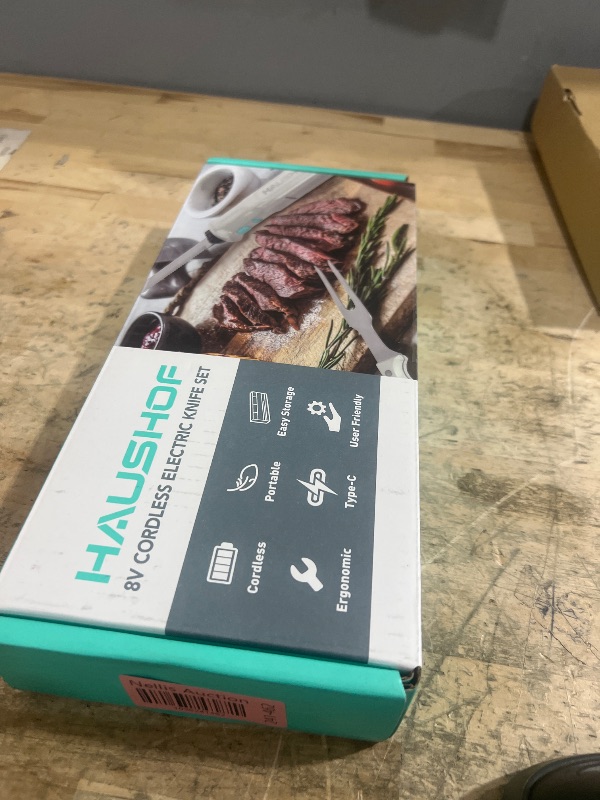 Photo 1 of HAUSHOF Cordless Electric Knife Set for Meat Slicing, 8V Electric Carving Knife for Fish, Bread, Turkey, Rechargeable Meat Cutter with Reciprocating Stainless Steel Blades, Safety Lock & Storage Case