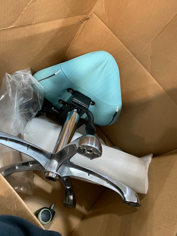 Photo 1 of **MAY BE MISSING HARDWARE**LIMKOMES Saddle Stool Tilting Available Ergonomic Swivel Stool Chair with Hydraulic Lifting Height Adjustable Rolling Stool for Office Desk Clinic Dentist Spa-Lake Blue