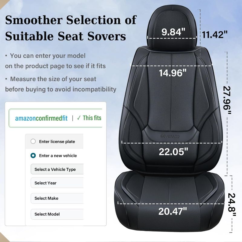 Photo 1 of (FAIR) Coverado Seat Covers, Car Seat Covers Front Seats, Car Seat Cover, Car Seat Protector Waterproof, Car Seat Cushion Nappa Leather, Black Seat Covers Carseat Cover Universal Fit for Most Cars
