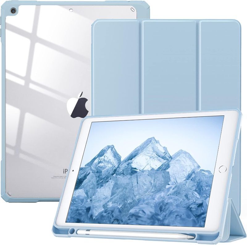 Photo 1 of  Case for iPad 9th Generation 2021, 10.2 inch iPad Case with Pencil Holder, Smart Stand Protective Clear Case Cover for iPad Case 9th/8th/7th (2021/2020/2019), Sky Blue