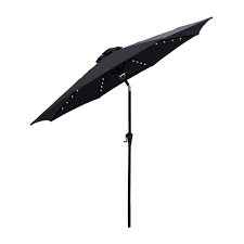 Photo 1 of 10 ft. Aluminum Market Solar Lighted Tilt Patio Umbrella with LED in Black Solution Dyed Polyester