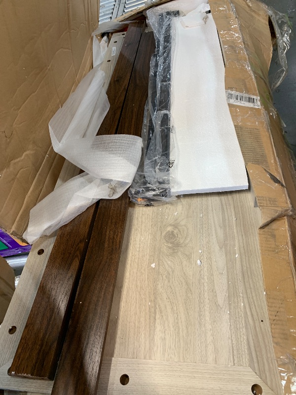 Photo 1 of **PARTS ONLY NON REFUNDABLE**PARTIAL SET**
LINSY Farmhouse Full Size Bed Frame with High Footboard & Headboard, Wood Bed Frame Full, Platform Wood Beds Noise-Free, No Box Spring Needed - Beige