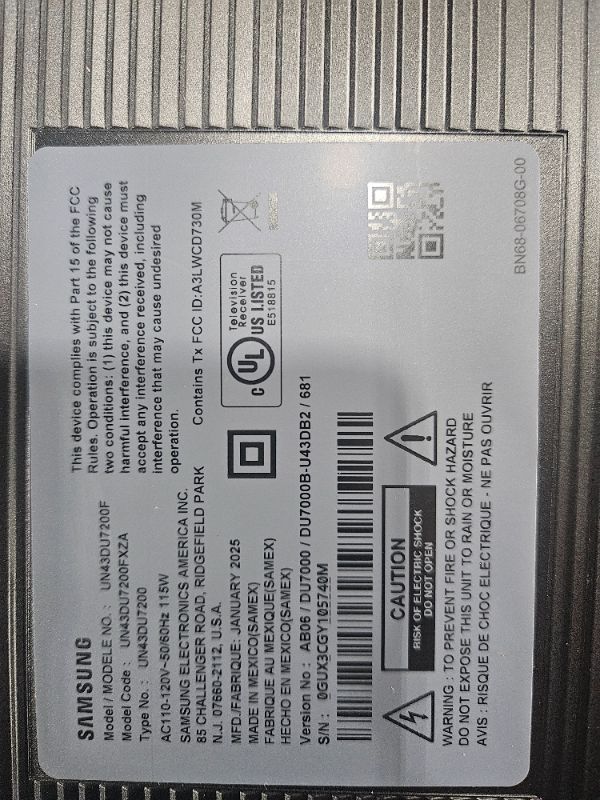 Photo 1 of ** FINAL SALE BROKEN SCREEN ** SAMSUNG 43-Inch Class Crystal UHD 4K DU7200 Series HDR Smart TV w/Object Tracking Sound Lite, PurColor, Motion Xcelerator, Mega Contrast, Q-Symphony (UN43DU7200, 2024 Model)