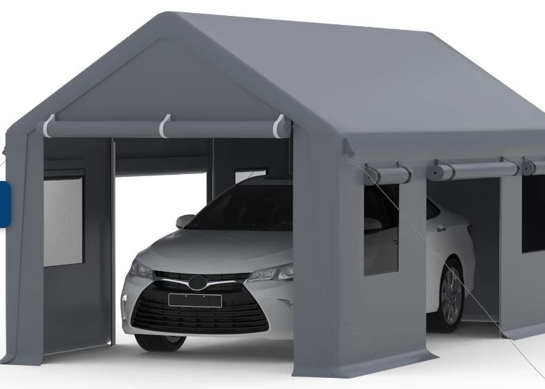 Photo 1 of ** Incomplete set, FINAL SALE ** GARVEE 13'x20' Heavy Duty Carport with 4 Roll-Up Doors & Windows, Waterproof Canopy, for Pickup & Boat, Silver Grey
