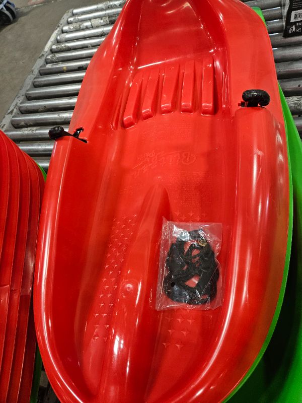 Photo 1 of Era 38-inch Megablitzen Adventurer Sled with Hand Brakes and Tow Rope — 1 Rider Kids' Plastic Toboggan, Red