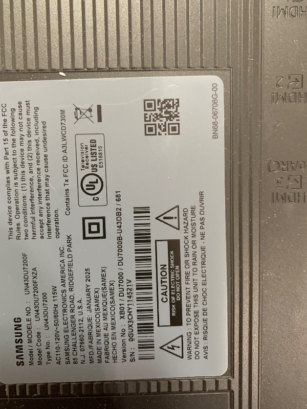 Photo 1 of ** Back Panel is cracked, Final sale ** SAMSUNG 43-Inch Class Crystal UHD 4K DU7200 Series HDR Smart TV w/Object Tracking Sound Lite, PurColor, Motion Xcelerator, Mega Contrast, Q-Symphony (UN43DU7200, 2024 Model)