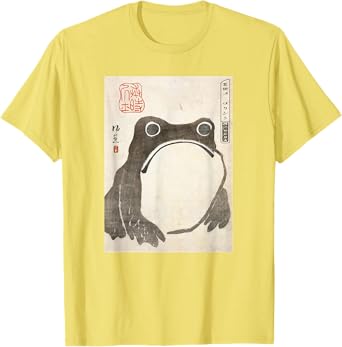 Photo 1 of (BAGGED) (SMALL) The Art of Print by MCMA - Digitally Enhanced Art Grumpy Frog Japanese Art T-Shirt - Unisex Adults/Kids - Black - Short Sleeve - S