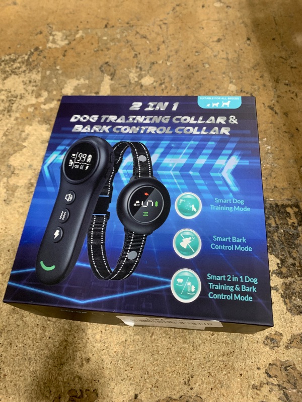 Photo 1 of 2-in-1 Dog Shock Collar & Dog Bark Collar - Smart Anti Barking Dog Training Collar with 5 Adjustable Sensitivity & 3300FT Remote for All Breeds IP67 Waterproof E-Collar