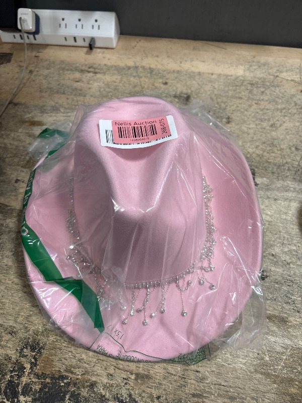 Photo 1 of HUDANHUWEI Shiny Rhinestone Cowgirl Hat Bling Wide Brim Cowboy Hat Party Shiny Pink