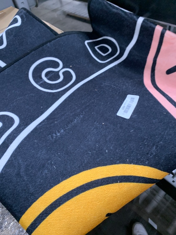 Photo 1 of ABC Alphabet Rug for Kids,Funny Expression Carpet for Elementary Classroom, 6x6 Non-Slip Circle Rugs for Babies and Infants, Play Carpet for Boys Girls Bedrooms Playroom,Nursery Rugs-Black