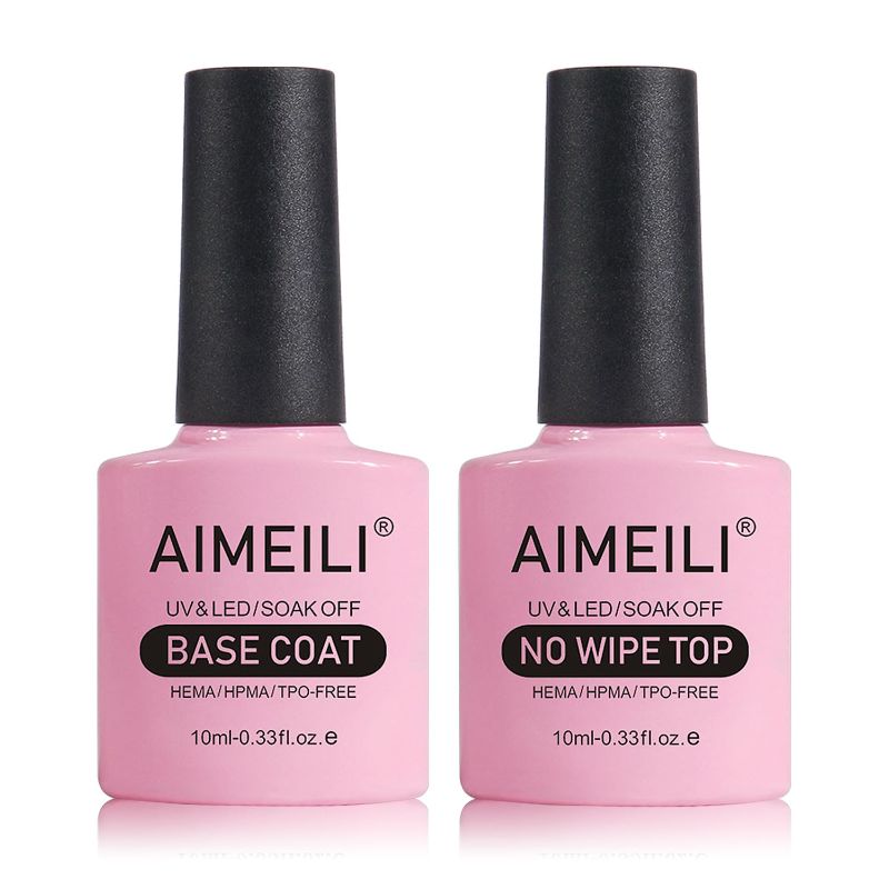 Photo 1 of AIMEILI Gel Nail Polish No Wipe Top and Base Coat Set Shine Finish Long Lasting Soak Off Gel Nail Lacquer -