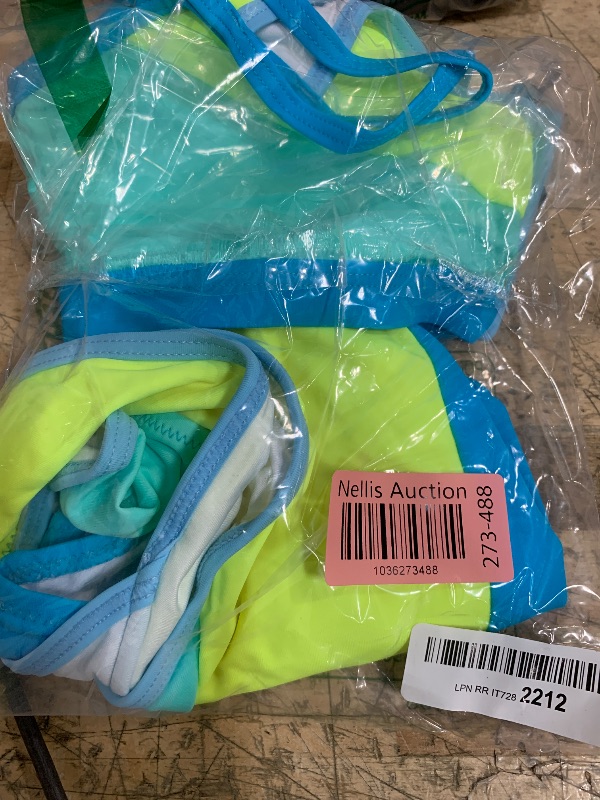 Photo 1 of (LARGE) (BAGGED)  popvil Color Block Swimsuits for Women High Waisted Bikini Sets Two Piece V Neck Bathing Suits Size-LARGE