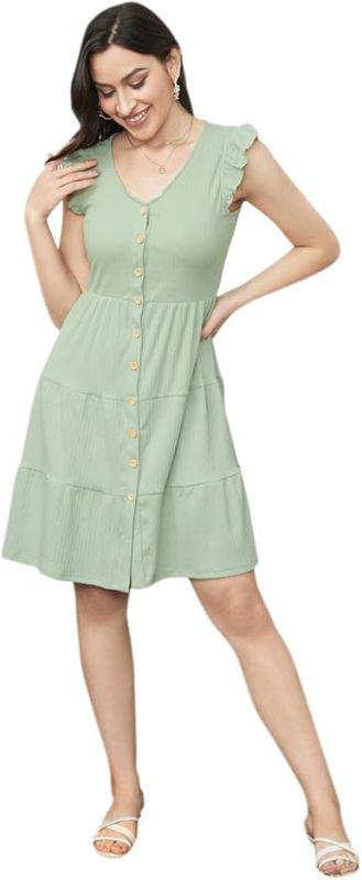 Photo 1 of IFFEI Matching Family Dresses Cotton Ruffle Decor Mommy and Me Matching Dress Women MEDIUM Mint Green