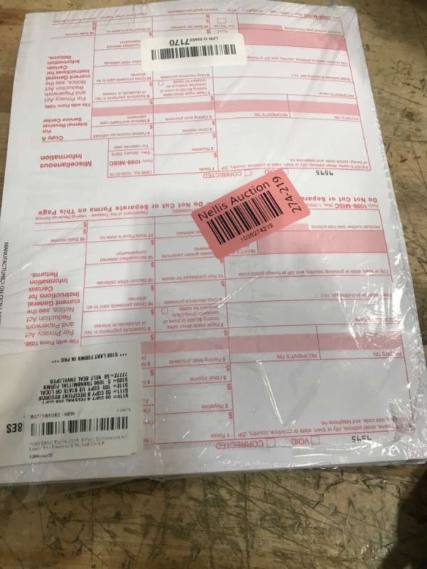 Photo 1 of 1099 MISC Forms 2024, 4 Part, 50 Vendors Kit Laser Tax Forms with 50 Self-Seal Envelopes Great for QuickBooks and Accounting Software, 1099 MISC Forms 2024