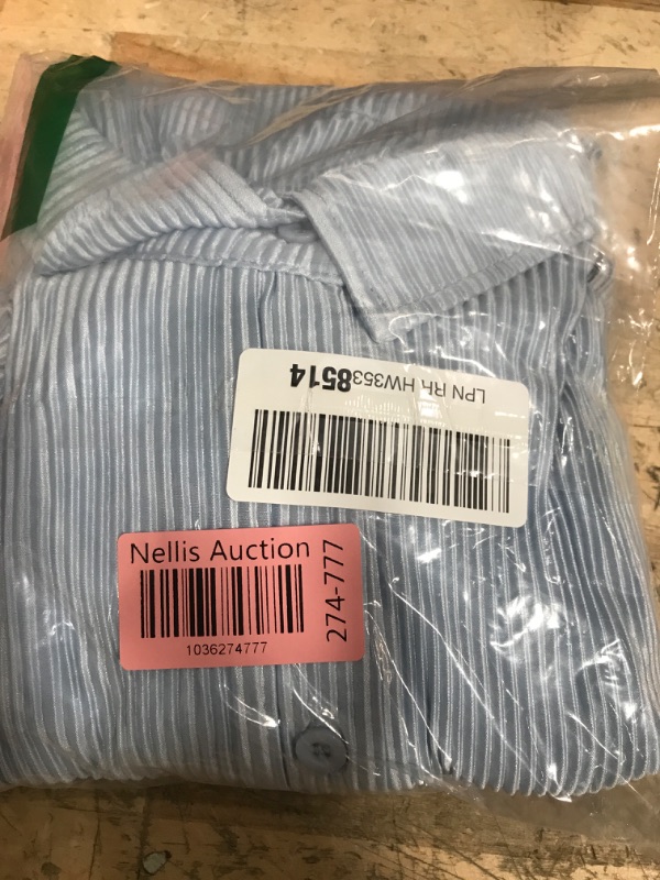 Photo 1 of (LARGE) (BAGGED) LYANER Women's Collar V Neck Button Down Pleated Long Sleeve Mini Shirt Dress with Belt Light Blue Large
