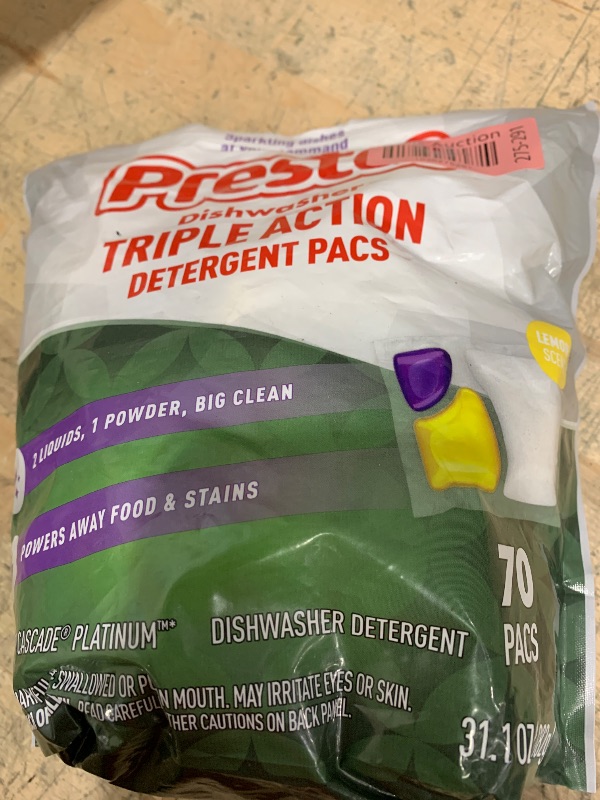 Photo 1 of Amazon Brand - Presto! Triple Action Dishwasher Pacs, Lemon Scent, 70 Count