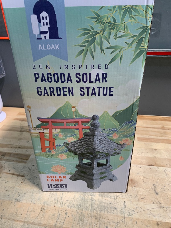 Photo 1 of Aloak Asian Solar Zen Pagoda Garden Statue 14 Inch, Outdoor Japanese Lamp Lantern for Home Garden Landscape Décor (14 inch Pagoda)