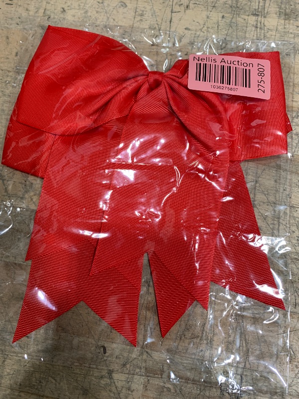 Photo 1 of 2 Packs Jumbo Cheerleading Bow 8 Inch Large Cheer Hair Bows with Ponytail Holder for Teen Girls Softball Outfit Uniform(Red) and 100pcs Acrylic Letter Beads Alphabet White Letters Transparent Colorful Beads 4×7mm for Friendship Bracelets Jewelry Making