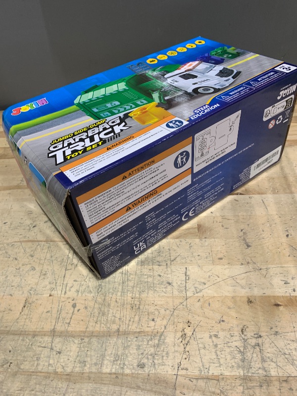 Photo 1 of (Missing pieces)JOYIN Garbage Truck Toy, Boys & Girls Gifts, Kids DIY Assembly Friction Powered Side-Dump Garbage Toy with Light and Sounds, 3 Trash Cans, 3 Replaceable Screwdrivers, Age 1 2 3 4 5