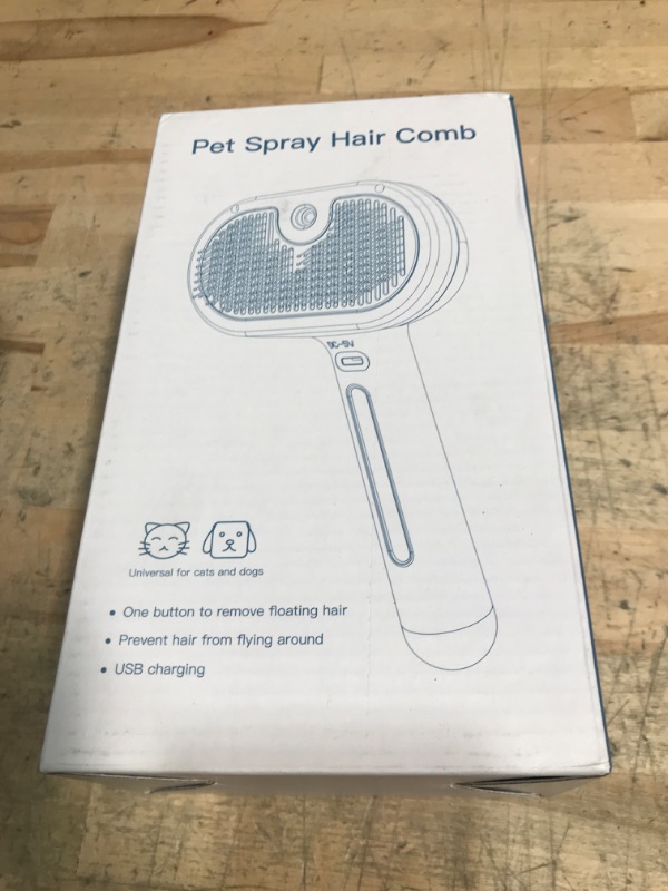 Photo 1 of 3 in 1 Cat Steam Brush, Pet Spray Hair Removal Comb for Shedding & Grooming, Water Brush for Cats Dogs Small Animals Long Short Haired with One-Click Release Button(White)