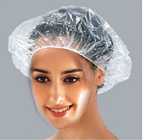 Photo 1 of 100 PCS Clear Disposable Plastic Shower Caps Large Elastic Thick Bath Cap For Women Spa,Home Use,Hotel and Hair Salon,Pack of 100 Individually Wrapped

