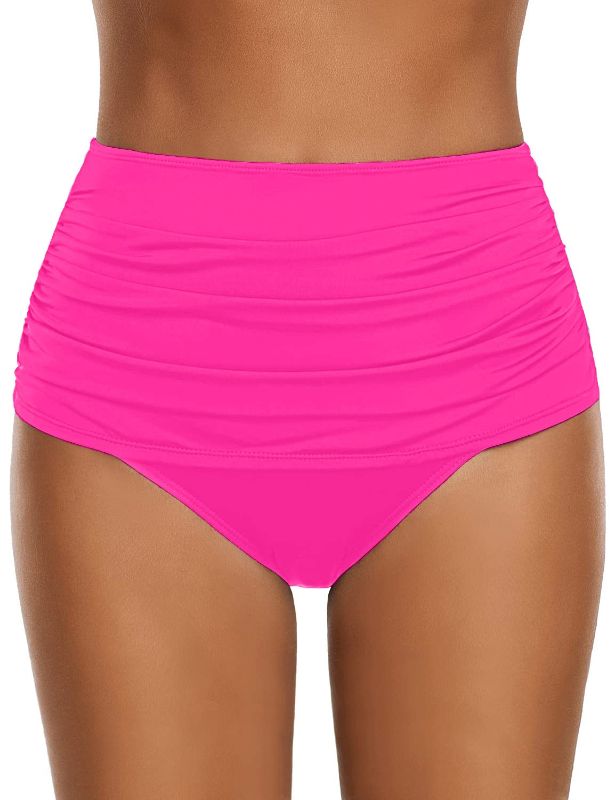 Photo 1 of GRAPENT Women's Hot Pink High Waisted Swim Bottom Ruched Bikini Tankini Swimsuit Briefs High Rise Shirred Bathing Suit Briefs Swim Bottoms Size XXL XX-Large Size 20 Size 22
