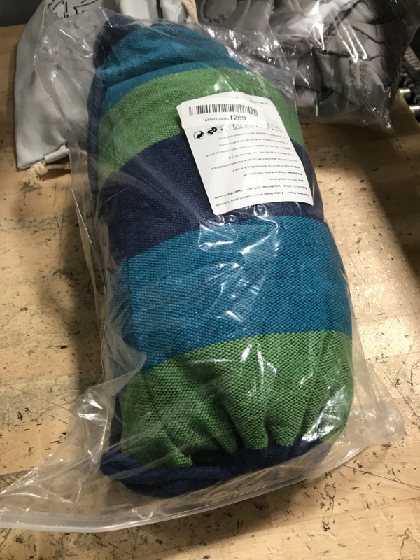 Photo 1 of ANYOO Cotton Hammock Portable Camping Hammocks for Hanging Sturdy Garden Comfortable Fabric Hammock with Tree Straps Up to 660lbs with Travel Bag for Camping Outdoor/Indoor Patio Backyard