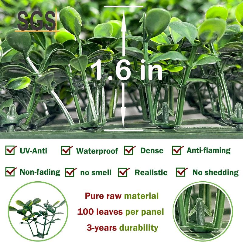 Photo 1 of (USED/FAIR) Bybeton Artificial Grass Wall Panel,10"x 10"(12Pcs) Boxwood Faux Green Wall Panels for Interior Wall, Backdrop Wall,Garden Wall and Indoor Outdoor Plant Wall Decor