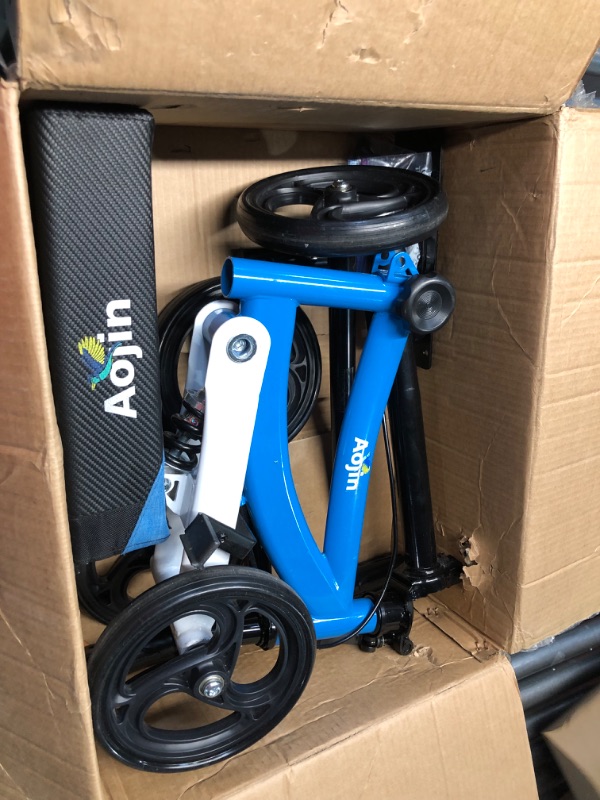 Photo 1 of ***DAMAGED - BRAKE LINES CUT - MISSING PARTS - SEE PICTURES***
Knee Scooter, 300lbs Capacity, Big PU Seat, All Terrain Foldable Knee Scooter Walker with Bag for Foot Injuries Compact Crutches Alternative (Blue)