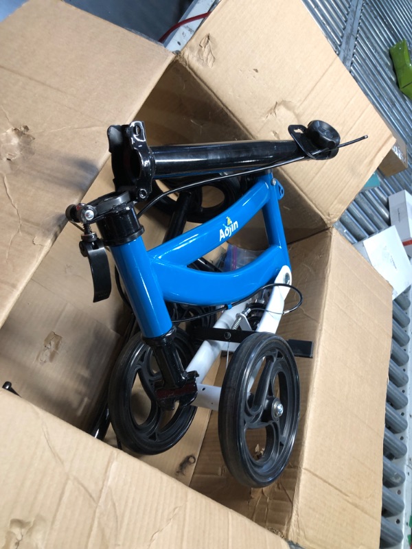 Photo 1 of ***DAMAGED - BRAKE LINES CUT - MISSING PARTS - SEE PICTURES***
Knee Scooter, 300lbs Capacity, Big PU Seat, All Terrain Foldable Knee Scooter Walker with Bag for Foot Injuries Compact Crutches Alternative (Blue)