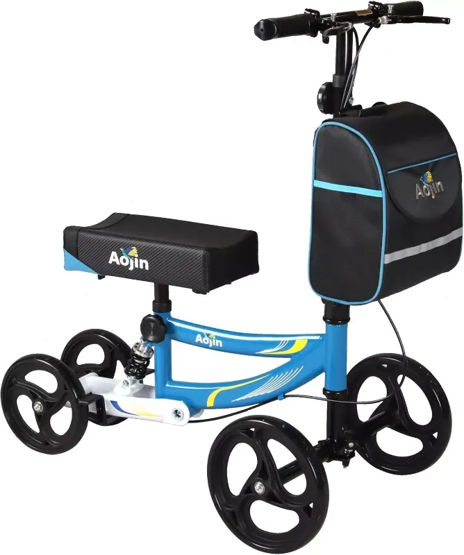 Photo 1 of ***DAMAGED - BRAKE LINES CUT - MISSING PARTS - SEE PICTURES***
Knee Scooter, 300lbs Capacity, Big PU Seat, All Terrain Foldable Knee Scooter Walker with Bag for Foot Injuries Compact Crutches Alternative (Blue)