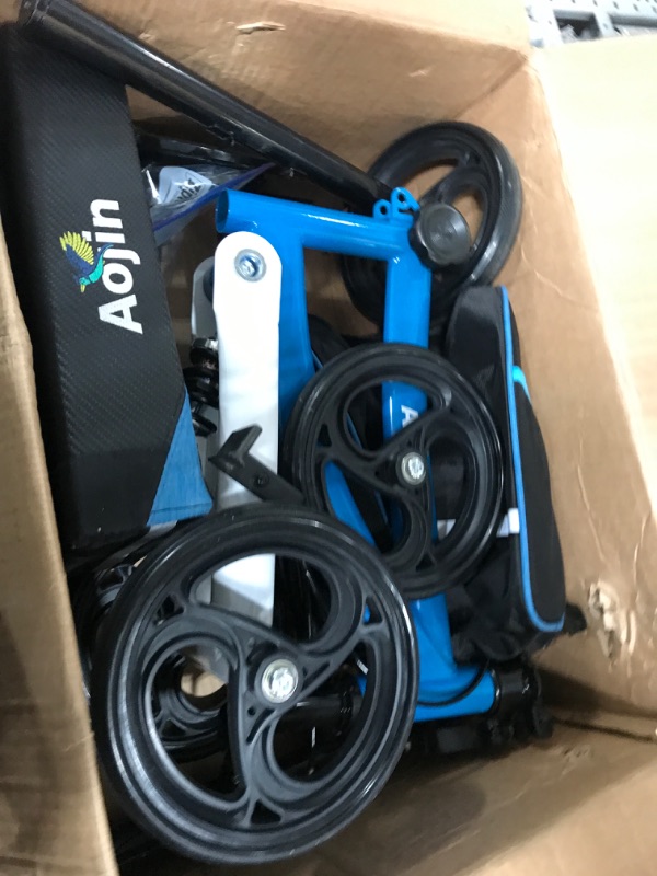 Photo 1 of ***DAMAGED - BRAKE LINES CUT - MISSING PARTS - SEE PICTURES***
Knee Scooter, 300lbs Capacity, Big PU Seat, All Terrain Foldable Knee Scooter Walker with Bag for Foot Injuries Compact Crutches Alternative (Blue)
