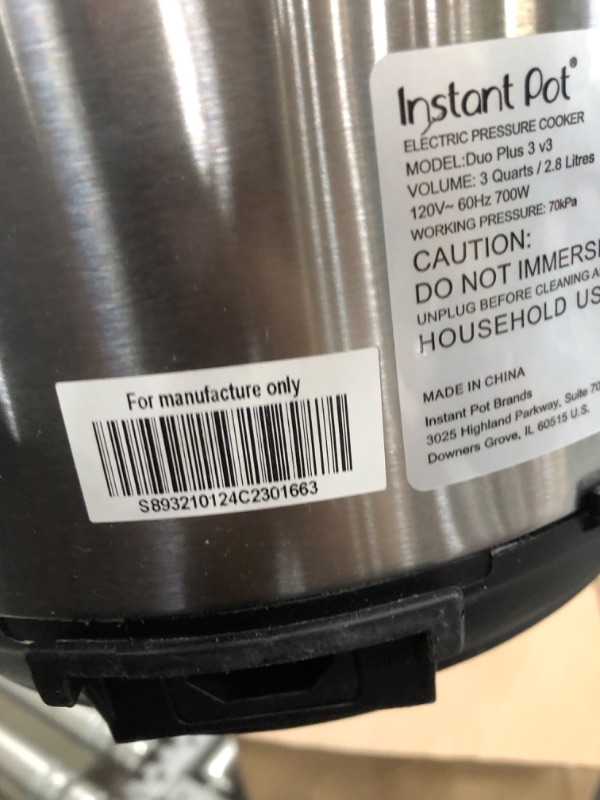 Photo 1 of ** PARTS ONLY **Instant Pot Duo Plus 9-in-1 Electric Pressure Cooker, Slow Cooker, Rice Cooker, Steamer, Sauté, Yogurt Maker, Warmer & Sterilizer, Includes App With Over 800 Recipes, Stainless Steel, 3 Quart