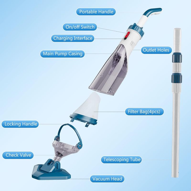 Photo 1 of (PARTS) (NOT A COMPLETE SET) Enhulk Rechargeable Handheld Cordless Pool Vacuum for Above Ground Pool and Inground Pool(2025 Upgraded),60-Minute Runtime,Powerful Suction up to 18.5 gallons/min, Efficient Leaf and Debris Removal