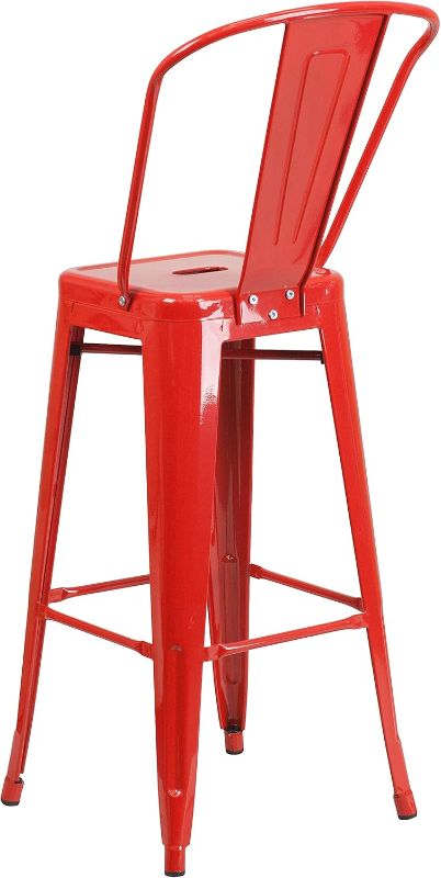 Photo 1 of (4 total; 2 red/2 blue) Flash Furniture Lily Commercial Grade 30" High 2 Blue and 2 Red Metal Indoor-Outdoor Barstool with Removable Back