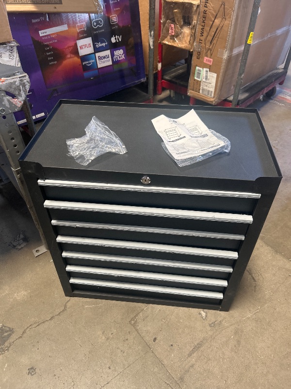 Photo 1 of ***PARTS ONLY****7-Drawer Tool Box with Wheels, 24 inch Rolling Tool Chest and Organizer for Garage & Workshop, Includes Detachable Top, Lockable Wheels and Sliding Drawers, Essential Tool Chest Cabinet Organizer