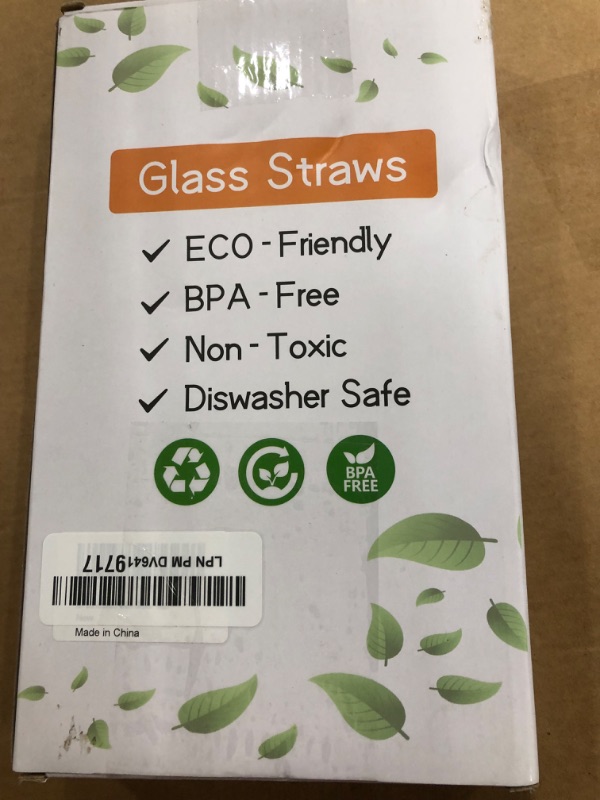 Photo 1 of 10 Pcs Reusable Glass Boba Straws,9''x14 mm Wide Glass Drinking Jumbo Smoothie Straw for Bubble Tea,Milkshakes,Set of 5 Straight and 5 Bent with 2 Cleaning Brushes -Dishwasher Safe