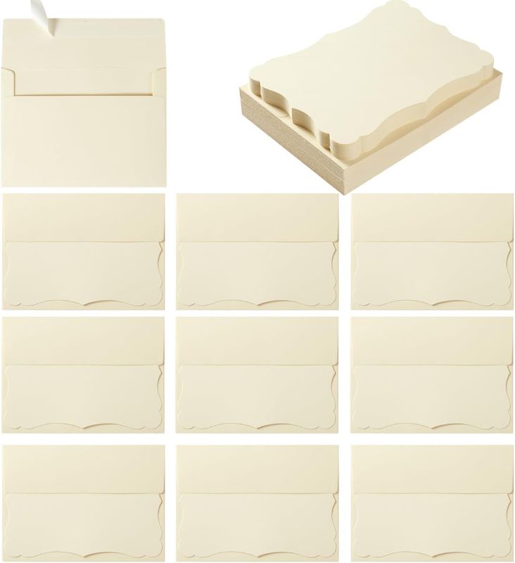 Photo 1 of 100 Pack A7 Envelopes with Colorful Blank 5 x 7 Cards Self-Adhesive Business Envelopes Invitations Cards Envelopes (Cream, A7)