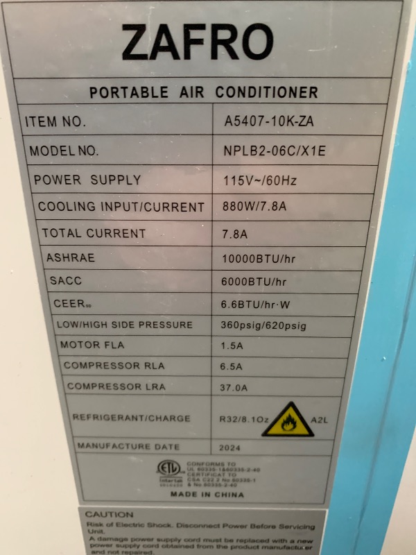 Photo 1 of 10000 BTU Portable Air Conditioners and for Room up 450 Sq. Ft, 4-IN-1 Portable Ac Unit with Dehumidifier Fan Function, Remote Control, Sleep Mode, 24H Timer