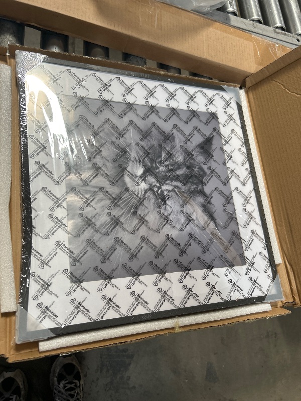 Photo 1 of 16x16 Metal Picture Frame, Thin Aluminum 16 x 16 Photo Frame with 12x12 Mat, Cross-Hatch Brushed Design, High Definition Plexiglass, Vertical and Horizontal Display, Wall Hook Hanging Hardware Included, Black