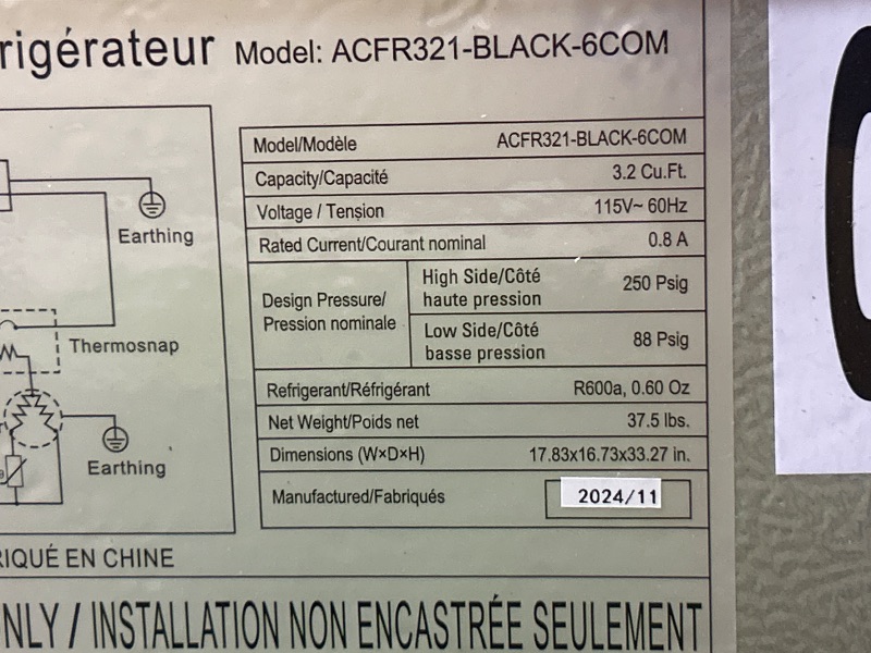 Photo 1 of *** SEE NOTES ***ARCTIC CHEF ACFR335, 3.2 Cu Ft Compact Design Mini Fridge with Freezer, Stainless, Black SS