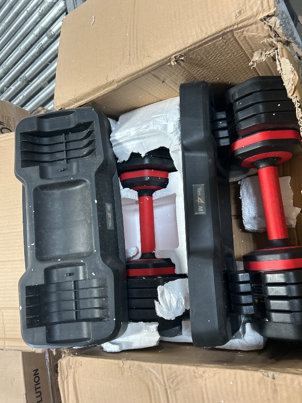 Photo 1 of ***SEE NOTES*** 
Yes4All 55lbs Pair Red Grip Adjustable Dumbbells Weights, 5 in 1 Weights Dumbbell with One Second Dial Handle for Different Workout Levels