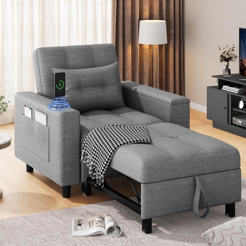 Photo 1 of YITAHOME Sleeper Chair Bed for Adults, 3-in-1 Convertible Sofa Chair Bed Pull Out Couch with Wireless and Type C Charging Ports for Living Room Office Bedroom Apartment, Dark Grey