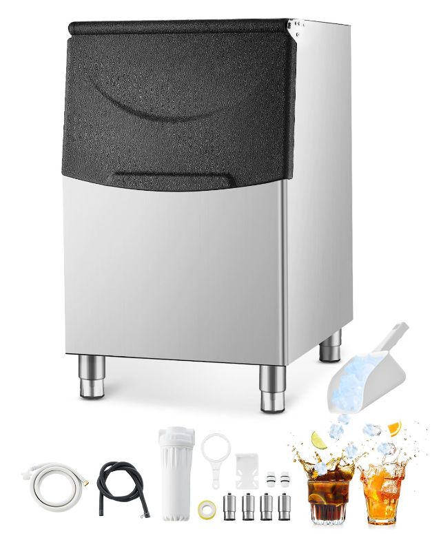 Photo 1 of ***PARTS ONLY**VEVOR Commercial Ice Maker Storage Bin, 250LBS Capacity Ice Bin, Stainless Steel Ice Storage Bin with Filter and Adjustable Anti-Slip Rubber Feet, Suitable for Restaurant Hotel and Beverage Shops